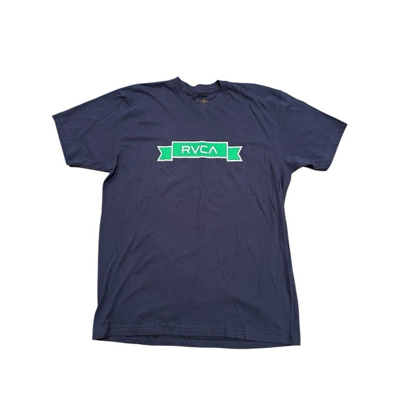 RVCA T-Shirt Mens Large Box Logo Tee Blue Green Crew‎ Neck L Short Sleeve EUC - Picture 1 of 8